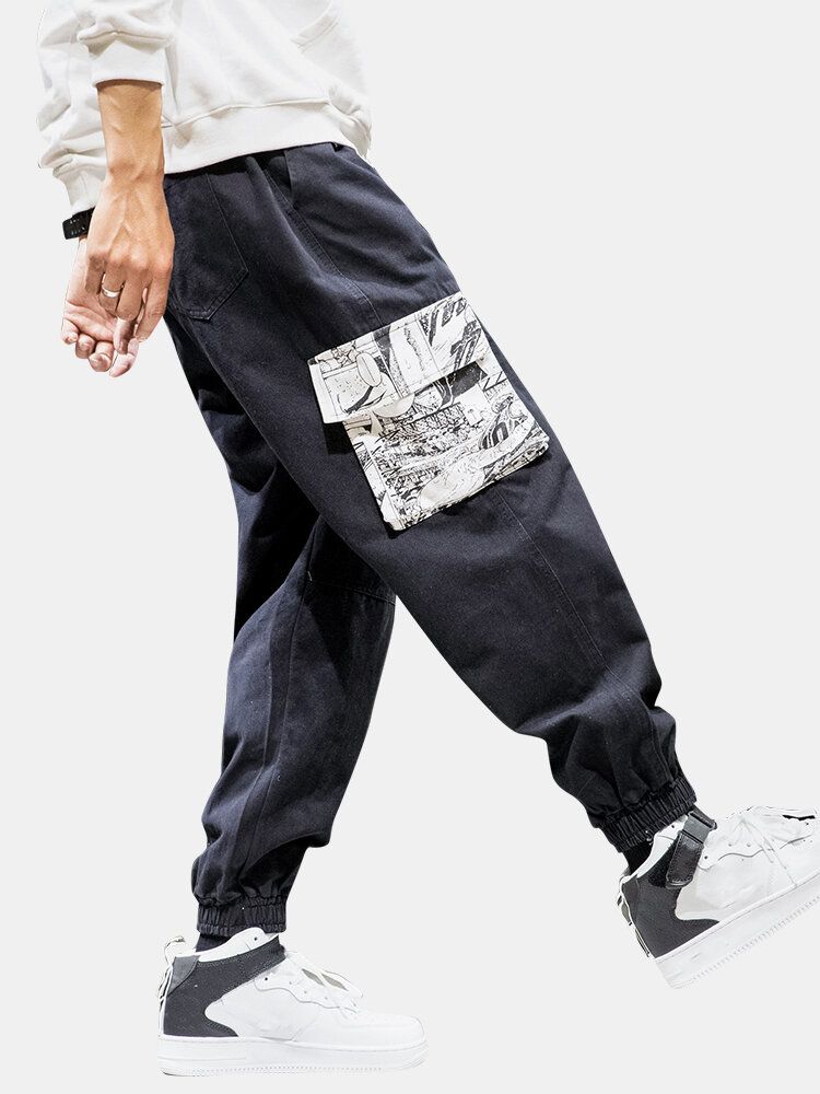 Pantalones Cargo Para Hombre De Dibujos Animados Con Estampado De Anime De Algodón Con Cordón Y Pies Con Bolsillo