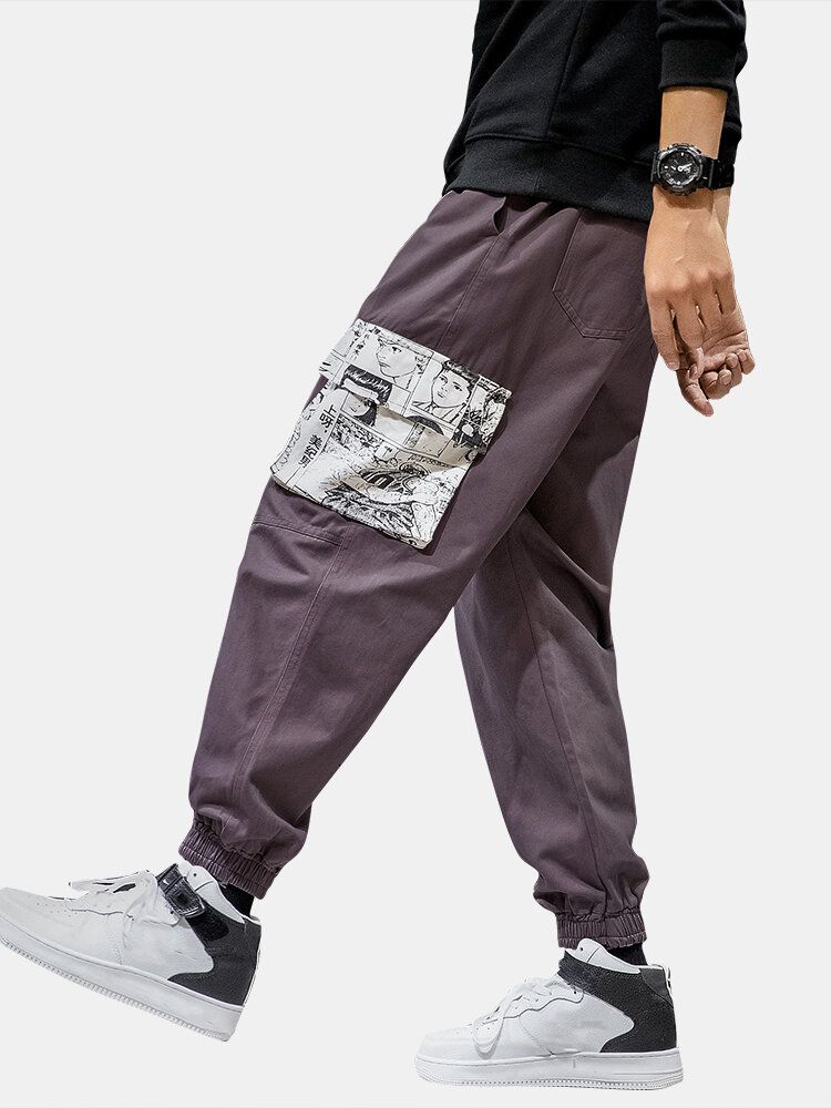 Pantalones Cargo Para Hombre De Dibujos Animados Con Estampado De Anime De Algodón Con Cordón Y Pies Con Bolsillo