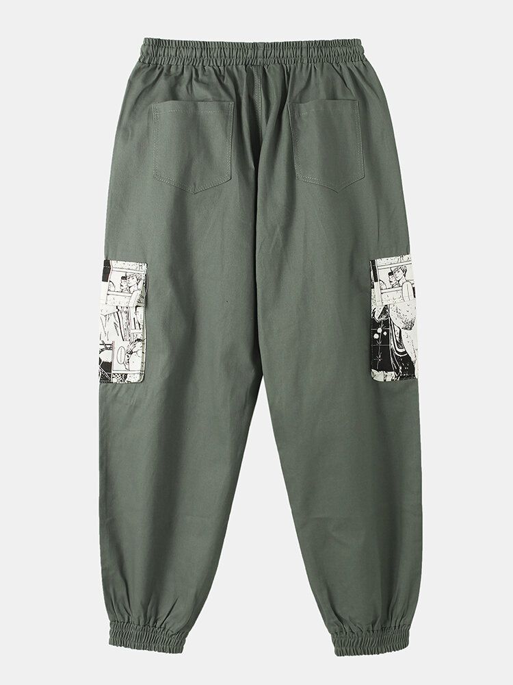 Pantalones Cargo Para Hombre De Dibujos Animados Con Estampado De Anime De Algodón Con Cordón Y Pies Con Bolsillo