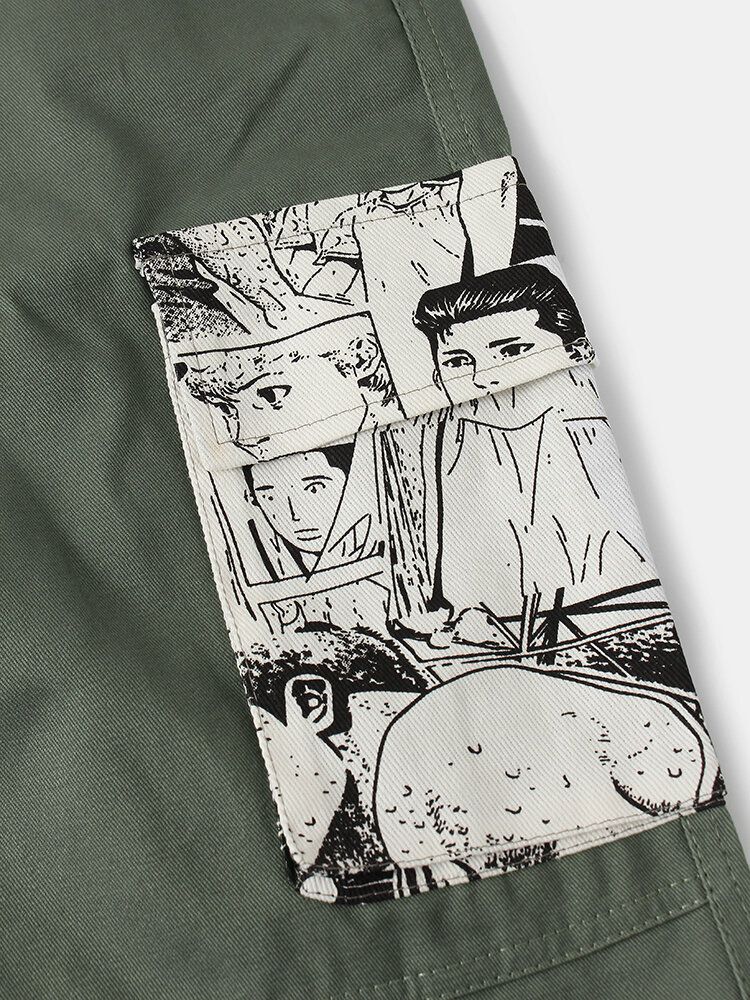 Pantalones Cargo Para Hombre De Dibujos Animados Con Estampado De Anime De Algodón Con Cordón Y Pies Con Bolsillo