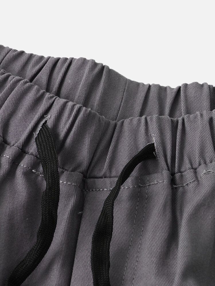 Pantalones Cargo De Tobillo Elásticos Con Cordón Sólido De Algodón Para Hombre Con Bolsillo Con Hebilla De Empuje