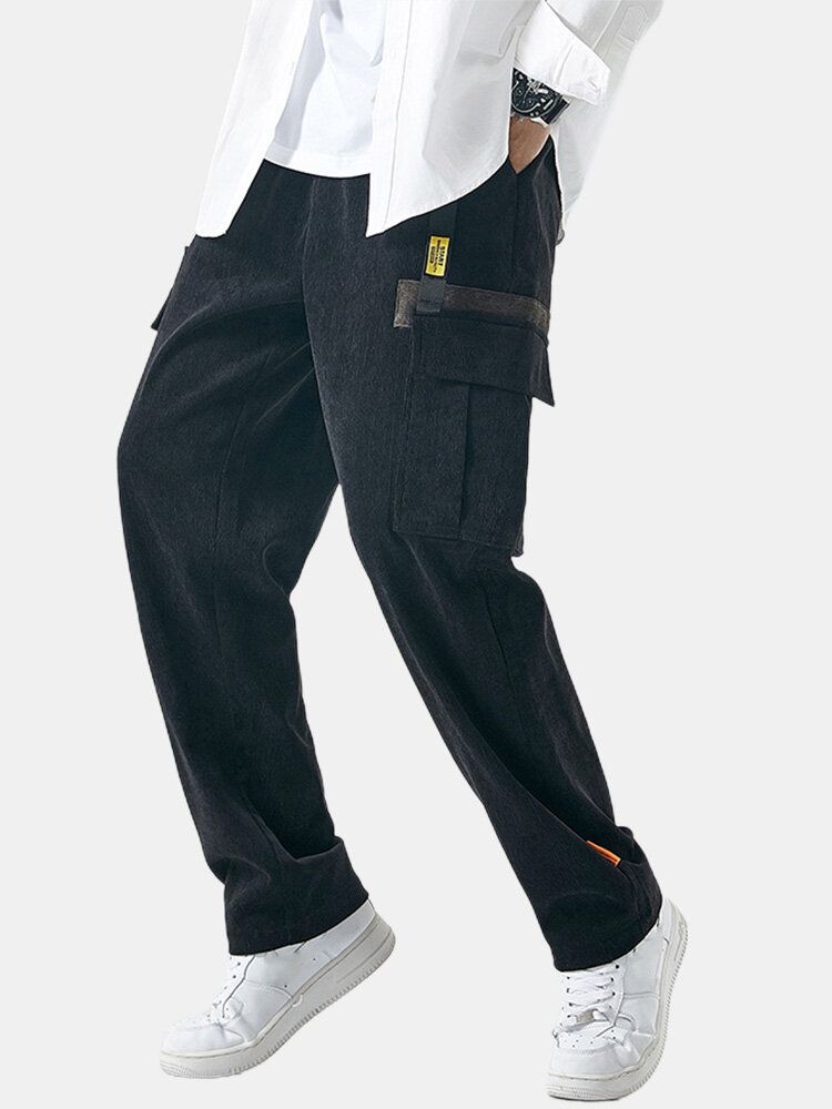 Pantalones De Cargon Sueltos Transpirables Con Múltiples Bolsillos De Color Sólido Para Hombre