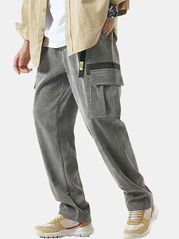 Pantalones De Cargon Sueltos Transpirables Con Múltiples Bolsillos De Color Sólido Para Hombre