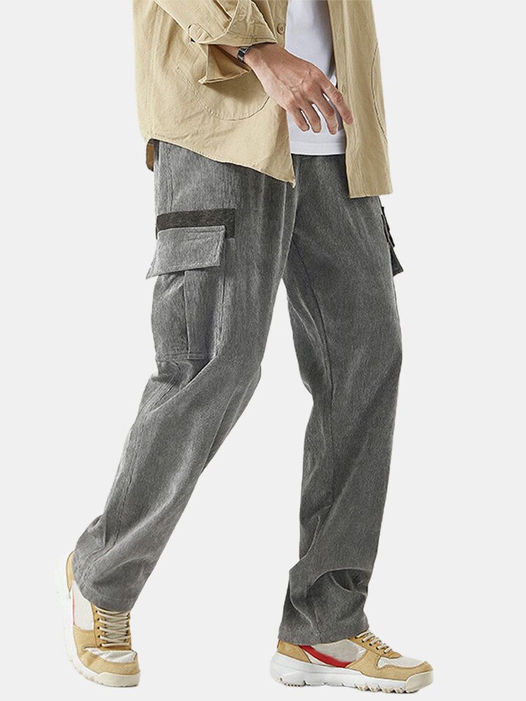 Pantalones De Cargon Sueltos Transpirables Con Múltiples Bolsillos De Color Sólido Para Hombre