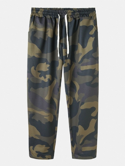 Pantalones Casuales De Algodón Con Cordón De Camuflaje Para Hombre Con Bolsillo