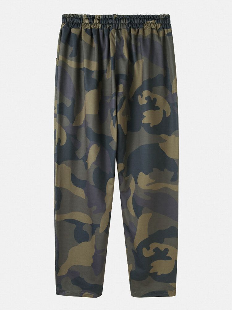 Pantalones Casuales De Algodón Con Cordón De Camuflaje Para Hombre Con Bolsillo