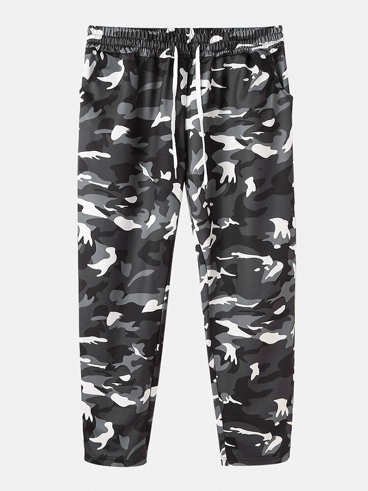 Pantalones Casuales De Algodón Con Cordón De Camuflaje Para Hombre Con Bolsillo