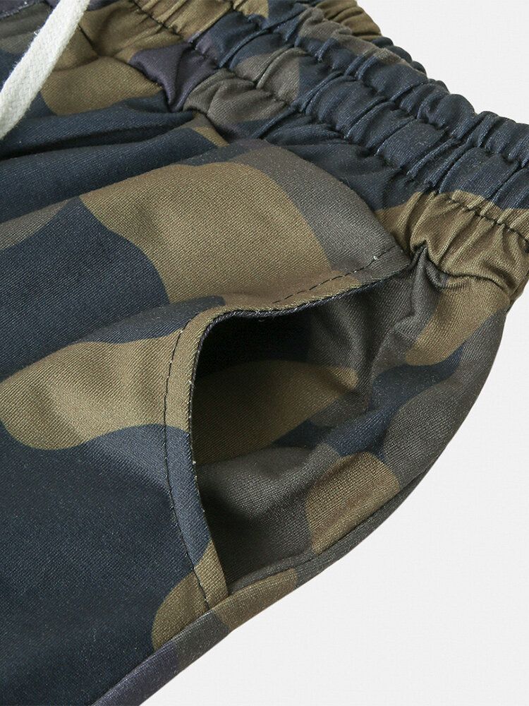 Pantalones Casuales De Algodón Con Cordón De Camuflaje Para Hombre Con Bolsillo