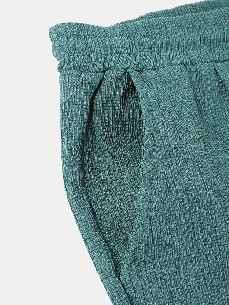 Pantalones Casuales De Algodón Con Textura De Bolsillo Con Cordón Sólido Para Hombre