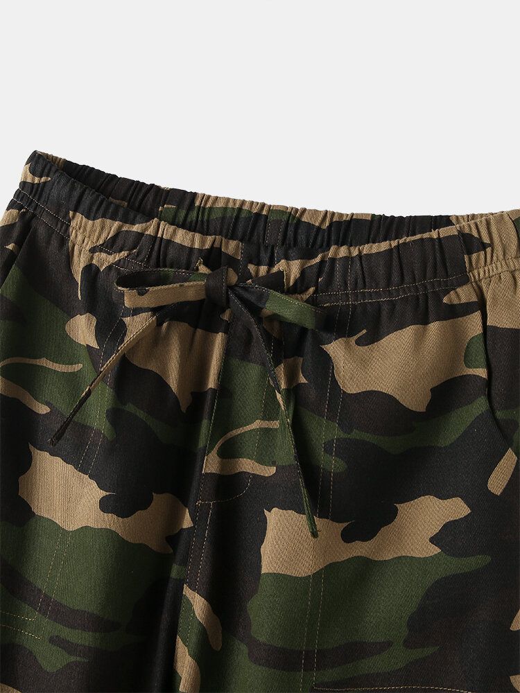 Pantalones Casuales De Cintura Media Con Cordón Y Estampado Floral De Camuflaje Para Mujer Con Bolsillo