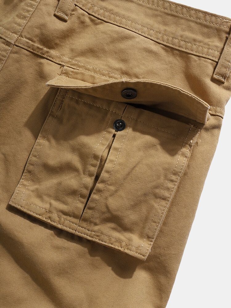 Pantalones Casuales De Cintura Media Con Cremallera Con Múltiples Bolsillos De Color Sólido Para Hombre