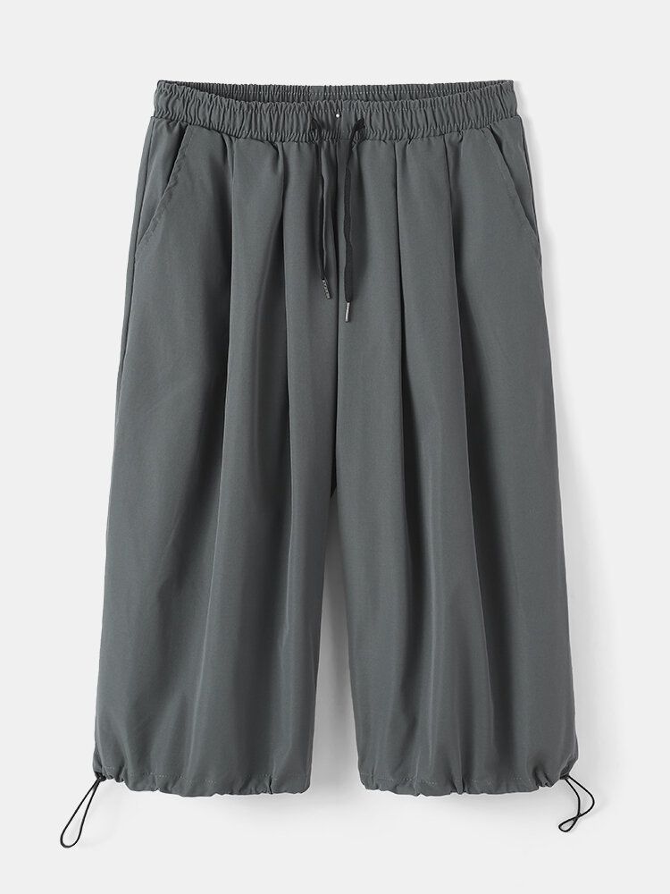 Pantalones Casuales De Color Puro Con Cintura Elástica Hasta La Pantorrilla Para Hombre