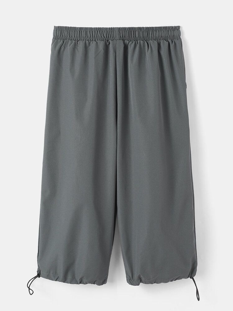 Pantalones Casuales De Color Puro Con Cintura Elástica Hasta La Pantorrilla Para Hombre