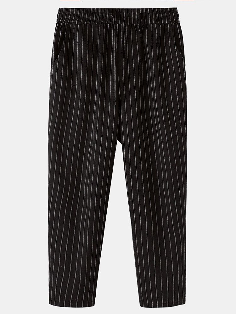 Pantalones Casuales Cómodos Ajustados Con Cordón De Rayas De Algodón 100% Para Hombre