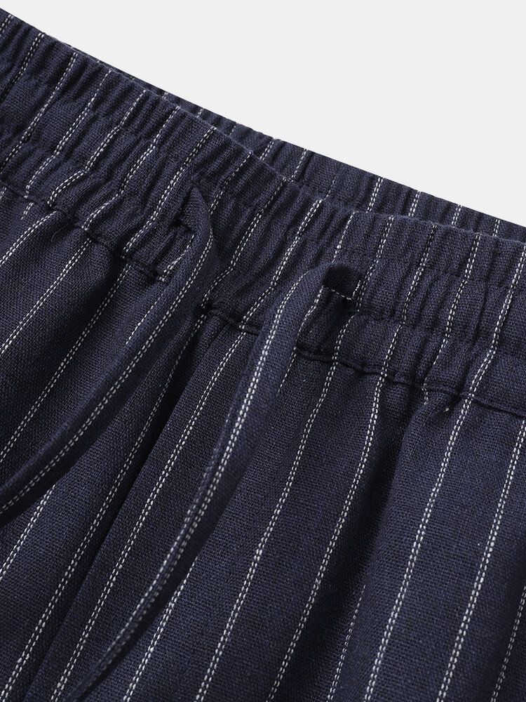 Pantalones Casuales Cómodos Ajustados Con Cordón De Rayas De Algodón 100% Para Hombre