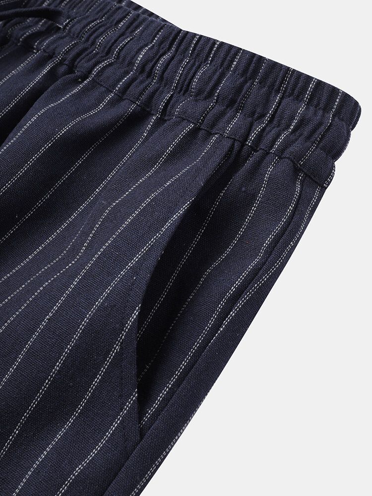 Pantalones Casuales Cómodos Ajustados Con Cordón De Rayas De Algodón 100% Para Hombre