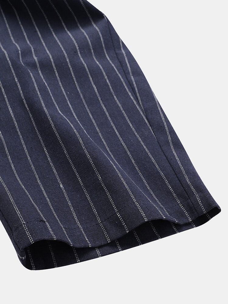 Pantalones Casuales Cómodos Ajustados Con Cordón De Rayas De Algodón 100% Para Hombre