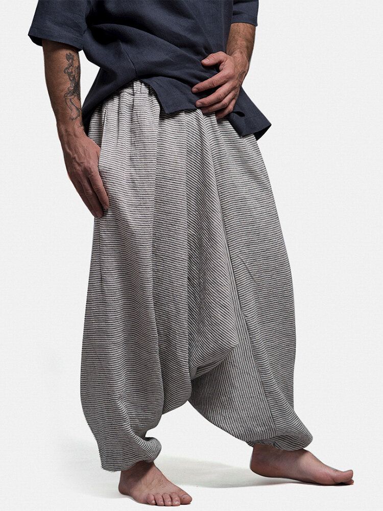 Pantalones Casuales Con Bolsillo De Cintura Elástica Con Estampado De Rayas Para Hombre