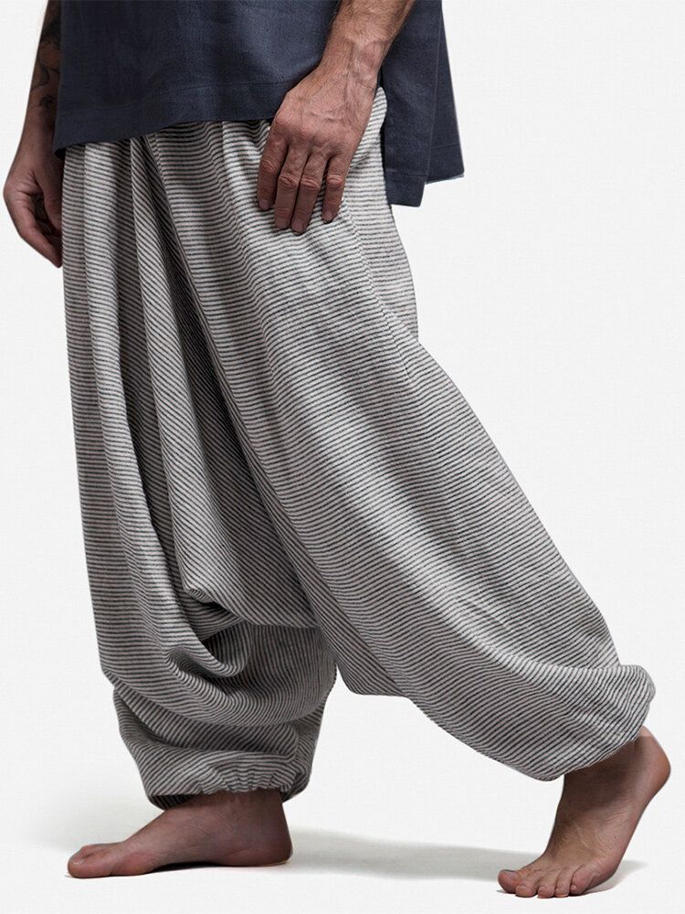 Pantalones Casuales Con Bolsillo De Cintura Elástica Con Estampado De Rayas Para Hombre