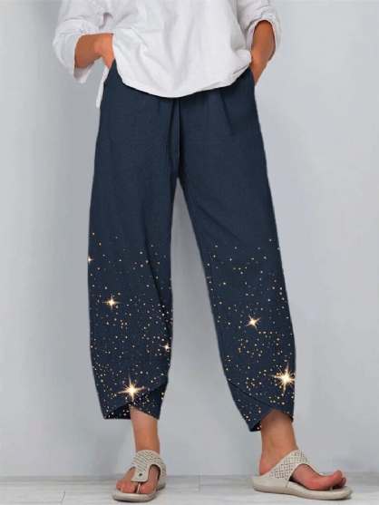 Pantalones Casuales Con Cintura Elástica Con Estampado De Estrellas Y Dobladillo Irregular De Talla Grande