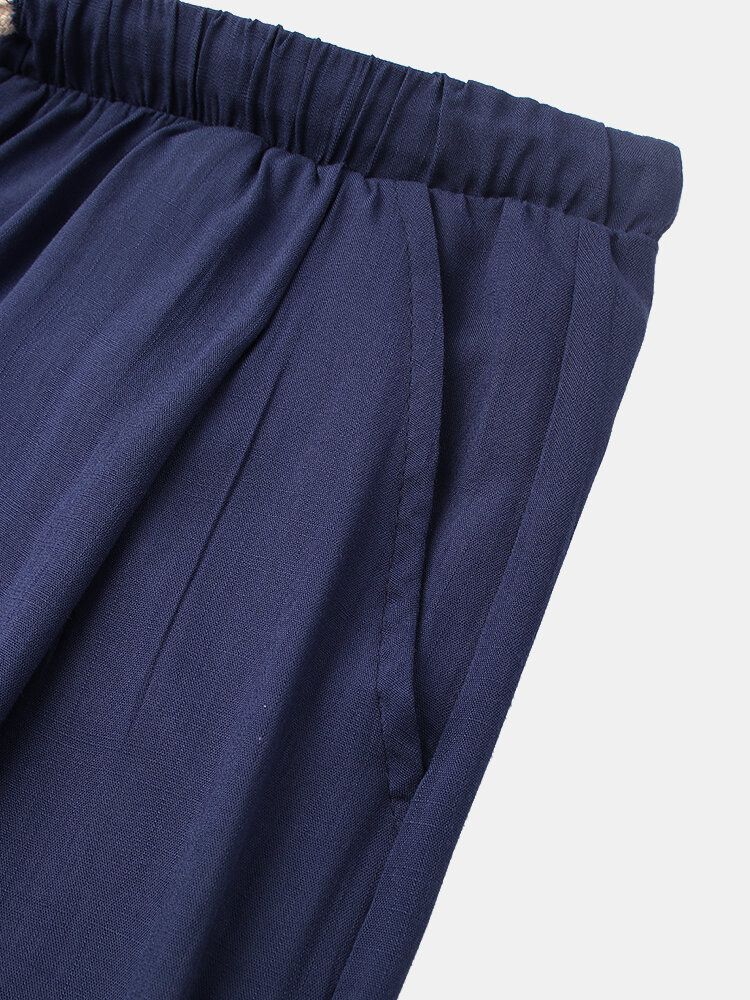 Pantalones Casuales Con Cordón De Ajuste Holgado De Color Puro De Algodón Para Hombre