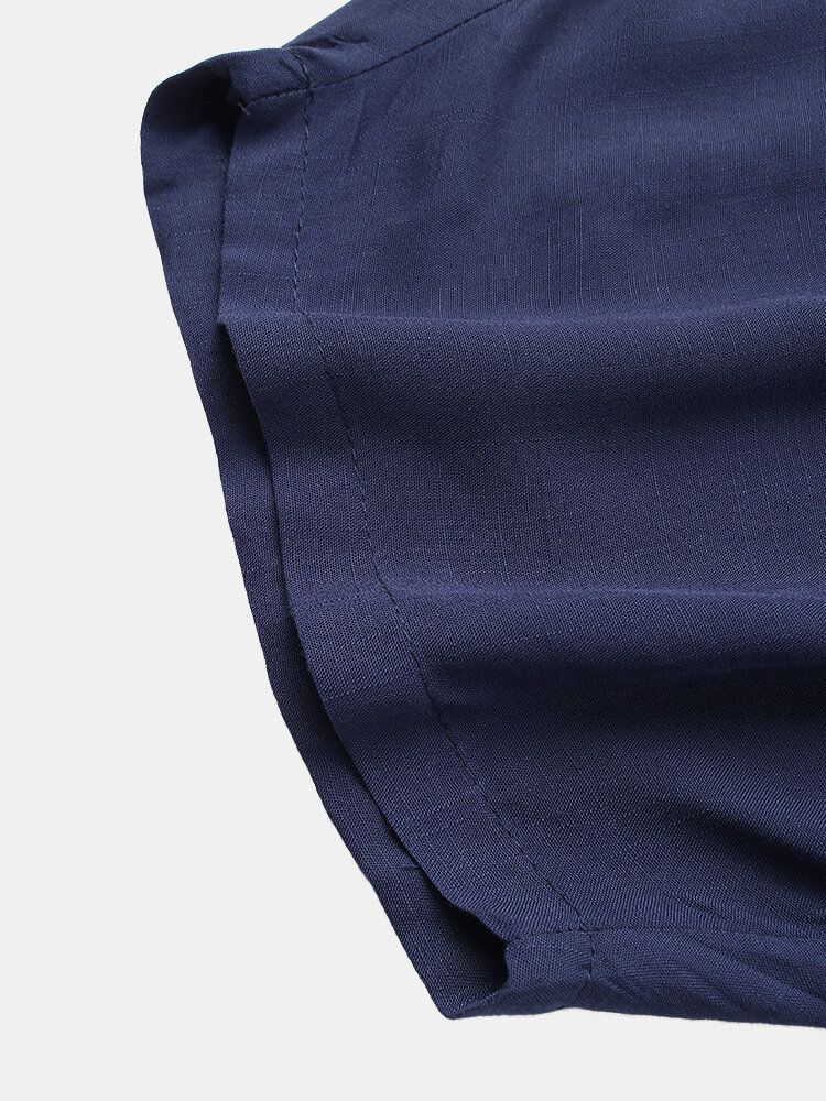 Pantalones Casuales Con Cordón De Ajuste Holgado De Color Puro De Algodón Para Hombre