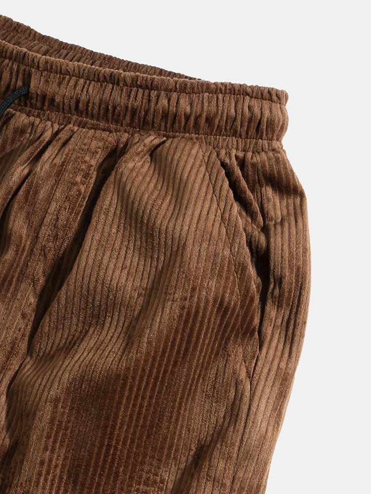 Pantalones Casuales Con Cordón De Cintura Elástica Con Múltiples Bolsillos De Pana Para Hombre