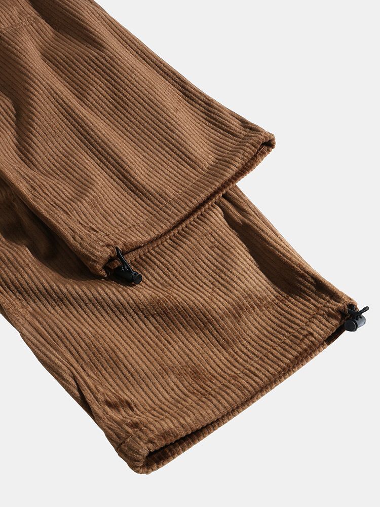 Pantalones Casuales Con Cordón De Cintura Elástica Con Múltiples Bolsillos De Pana Para Hombre