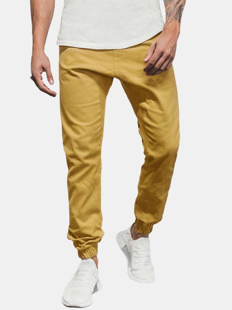 Pantalones Casuales Con Cordón De Color Sólido Para Hombre Con Bolsillo