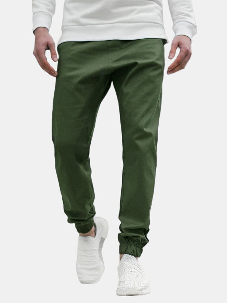 Pantalones Casuales Con Cordón De Color Sólido Para Hombre Con Bolsillo