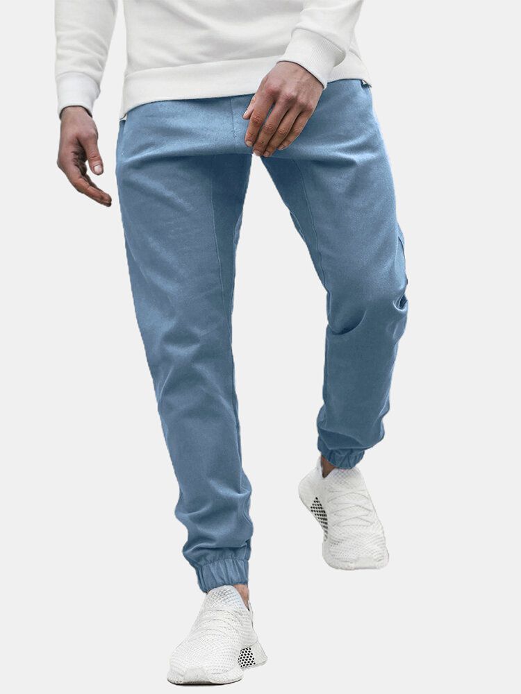 Pantalones Casuales Con Cordón De Color Sólido Para Hombre Con Bolsillo