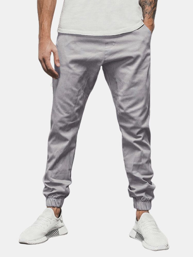 Pantalones Casuales Con Cordón De Color Sólido Para Hombre Con Bolsillo