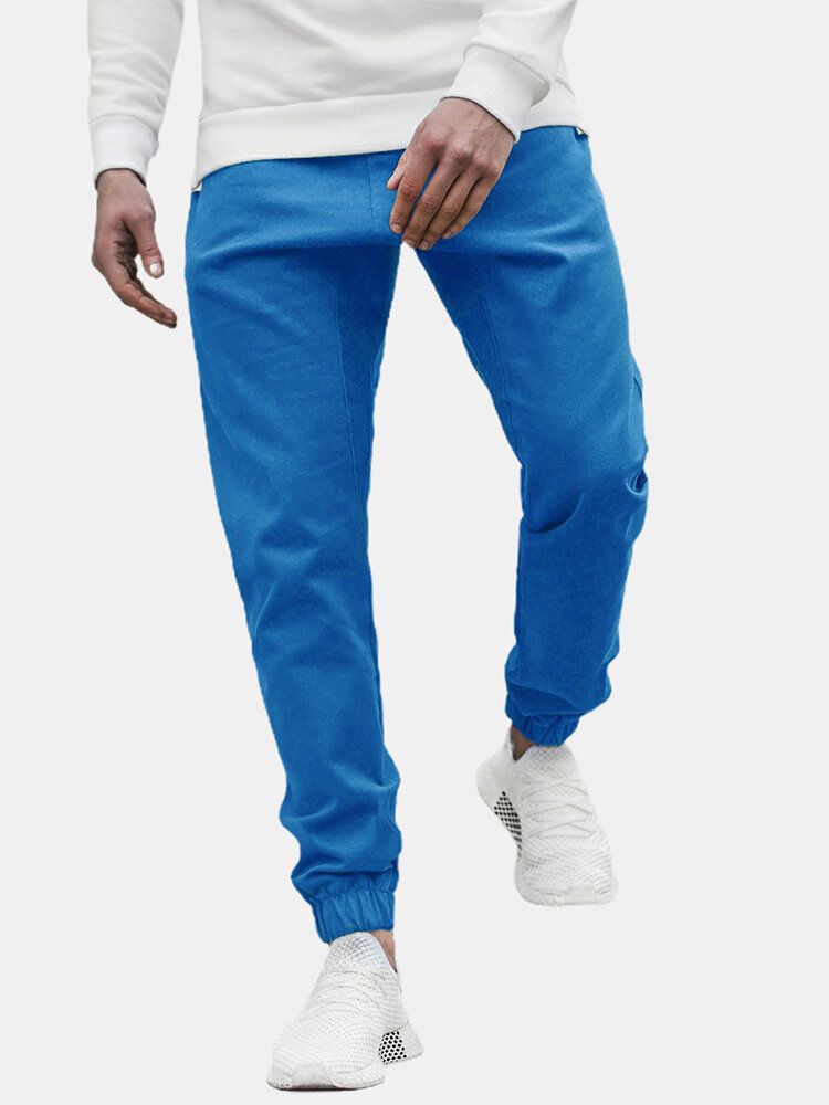 Pantalones Casuales Con Cordón De Color Sólido Para Hombre Con Bolsillo