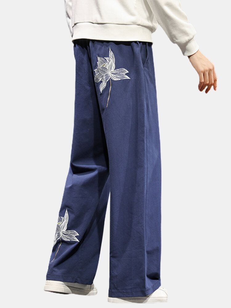 Pantalones Casuales Con Cordón De Estilo Breve Bordado Floral Para Hombre