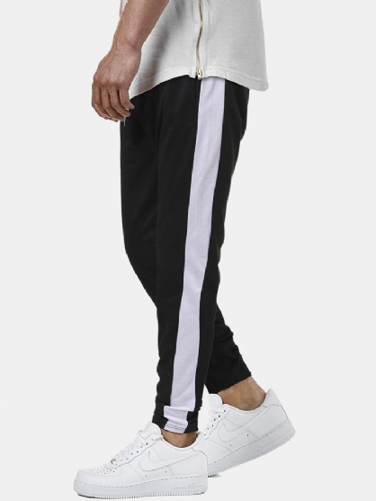 Pantalones Casuales Con Cordón De Rayas Laterales De Algodón Para Hombre Con Bolsillo