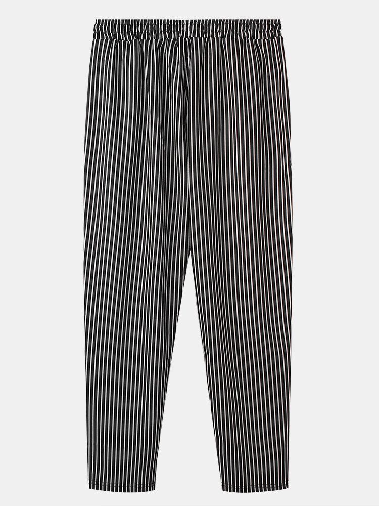 Pantalones Casuales Con Cordón Y Bolsillo Con Estampado De Rayas Clásicas Para Hombre