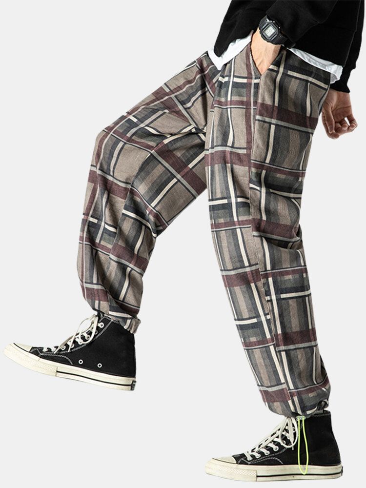 Pantalones Casuales Con Cordón Y Estampado De Estilo Étnico De Pana Para Hombre