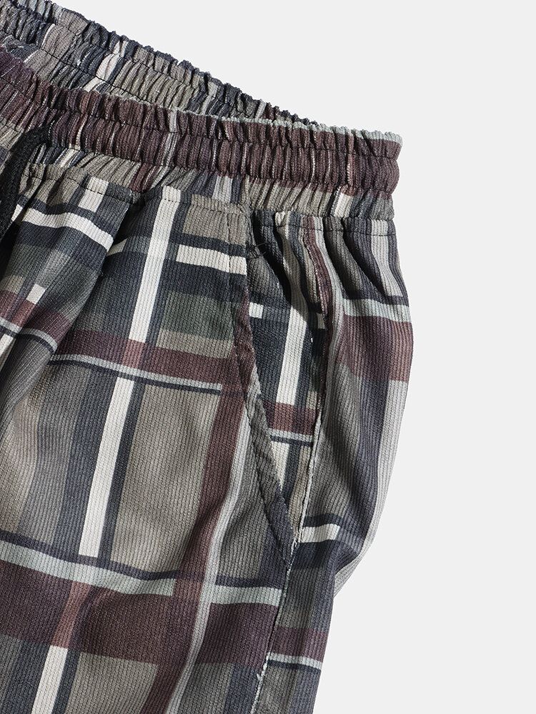 Pantalones Casuales Con Cordón Y Estampado De Estilo Étnico De Pana Para Hombre