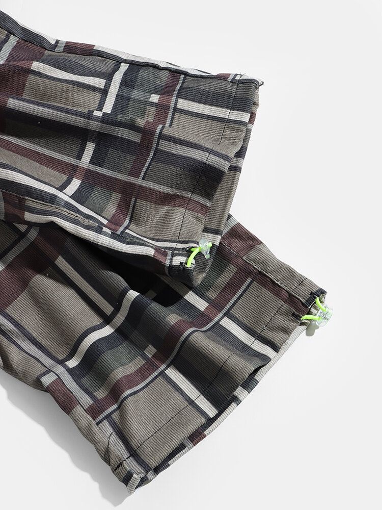 Pantalones Casuales Con Cordón Y Estampado De Estilo Étnico De Pana Para Hombre