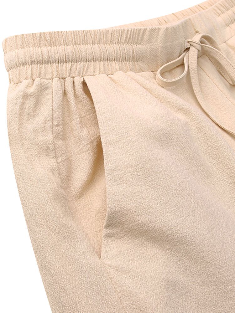 Pantalones Casuales Con Cordones De Bolsillo Lateral Plisado Con Cintura Elástica Para Mujer