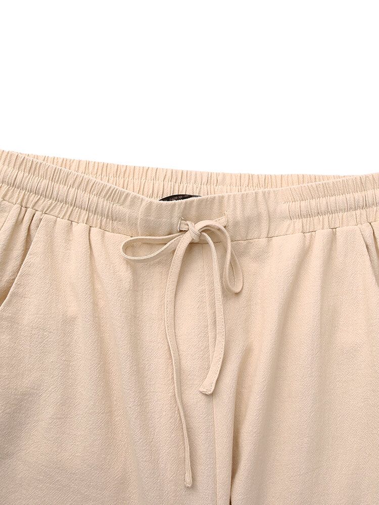 Pantalones Casuales Con Cordones De Bolsillo Lateral Plisado Con Cintura Elástica Para Mujer