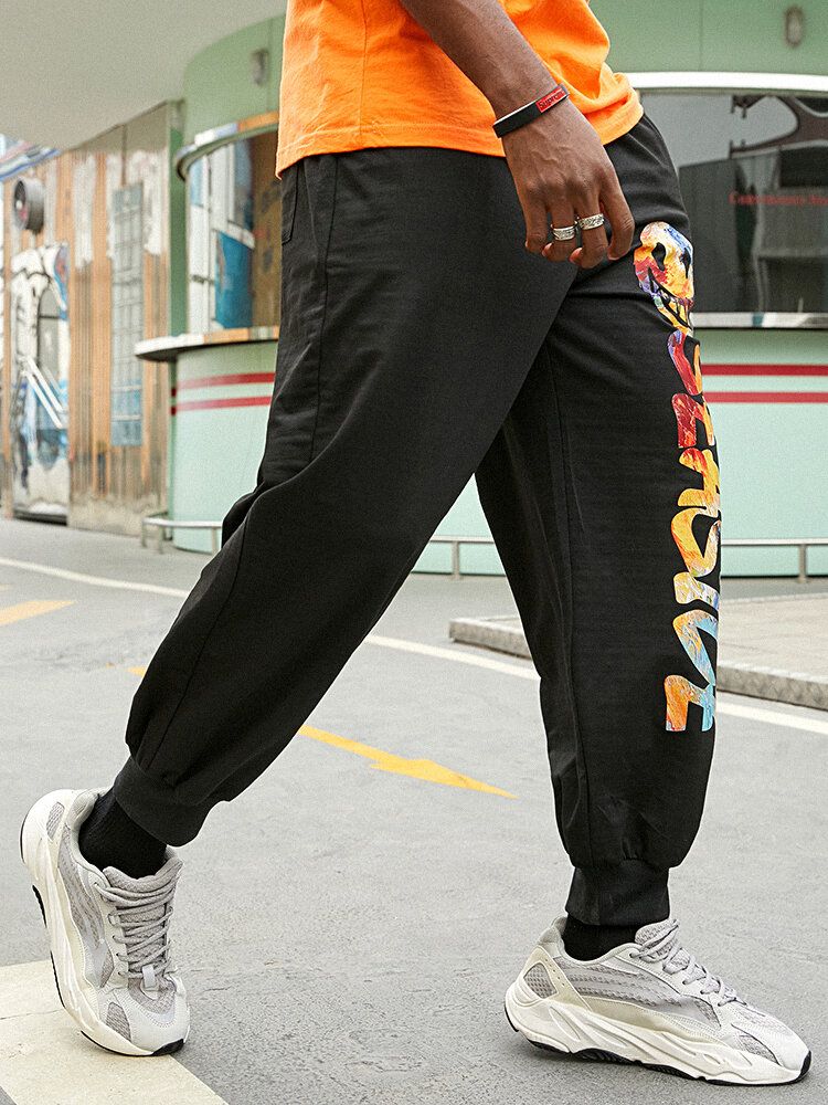 Pantalones Casuales Con Estampado De Letras Punk Street Para Hombre