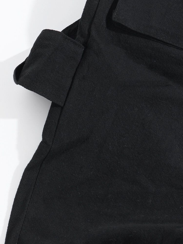 Pantalones Casuales Con Múltiples Bolsillos De Cintura Elástica Con Cordón Suelto Negro Para Hombre