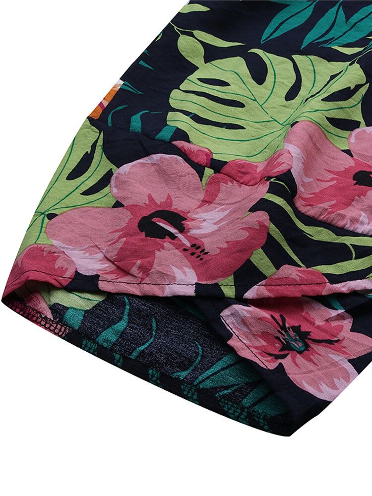 Pantalones Casuales Diarios De Cintura Elástica Con Estampado Floral Para Mujer Con Bolsillos Laterales