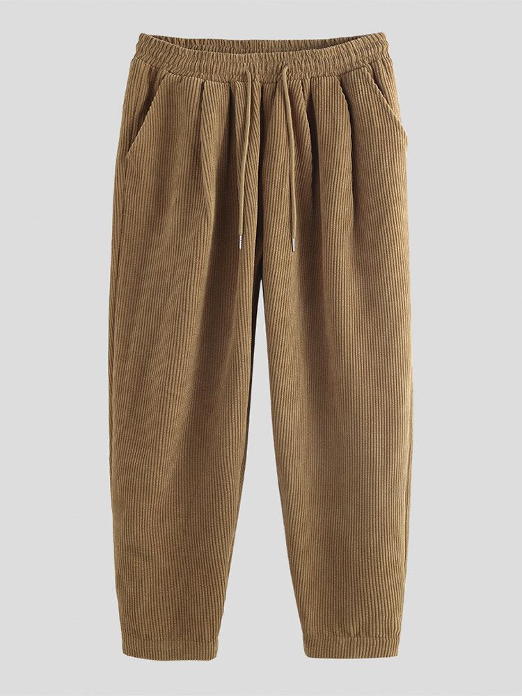 Pantalones Casuales Gruesos De Cintura Elástica Cálidos De Pana Vintage Para Hombre