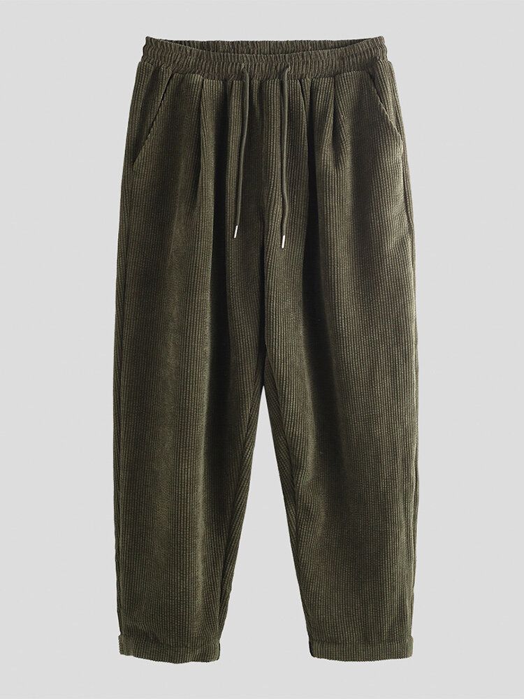 Pantalones Casuales Gruesos De Cintura Elástica Cálidos De Pana Vintage Para Hombre