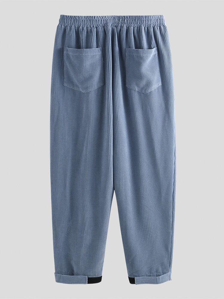 Pantalones Casuales Gruesos De Cintura Elástica Cálidos De Pana Vintage Para Hombre