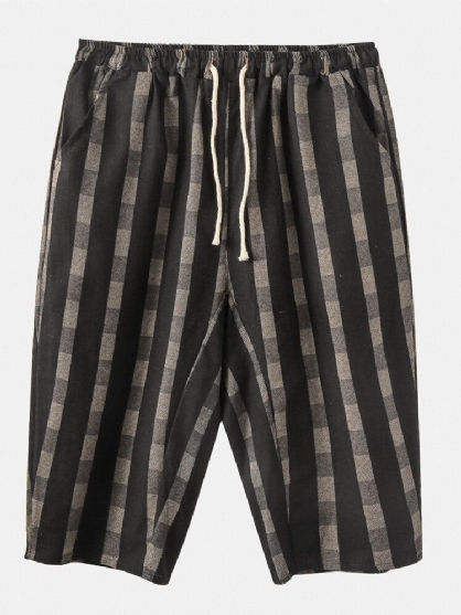 Pantalones Casuales Hasta La Pantorrilla Con Cordón A Rayas De Algodón Vintage Para Hombre