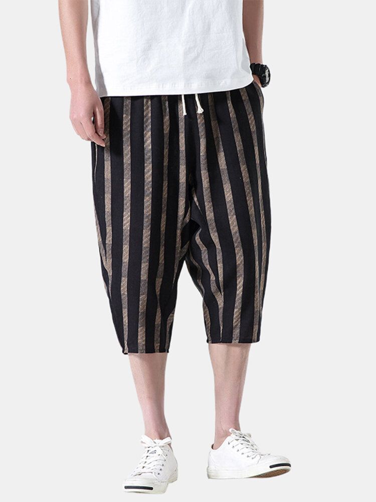 Pantalones Casuales Hasta La Pantorrilla Con Cordón A Rayas De Algodón Vintage Para Hombre