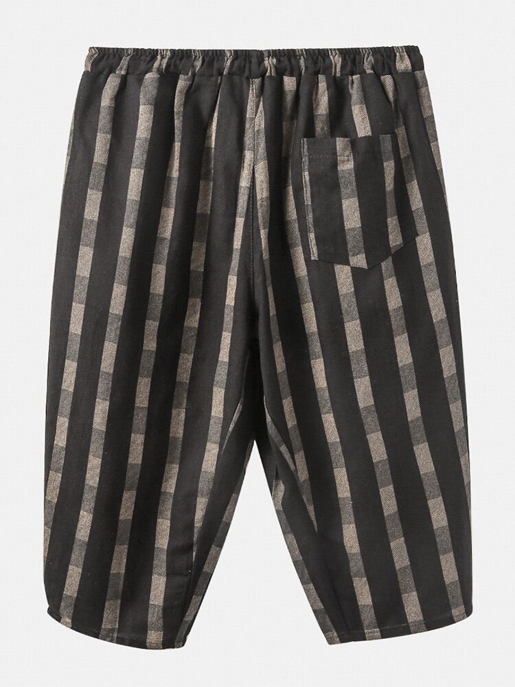 Pantalones Casuales Hasta La Pantorrilla Con Cordón A Rayas De Algodón Vintage Para Hombre